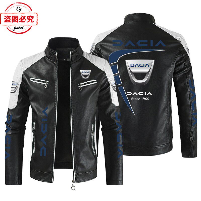 Dacia汽车LOGO印花赛车服PU皮衣立领防风达契亚车队夹克工作服