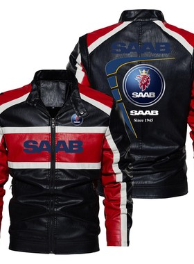撞色皮夹克汽车LOGO复古水洗pu皮衣防风春秋款男士夹克SBBA车队服