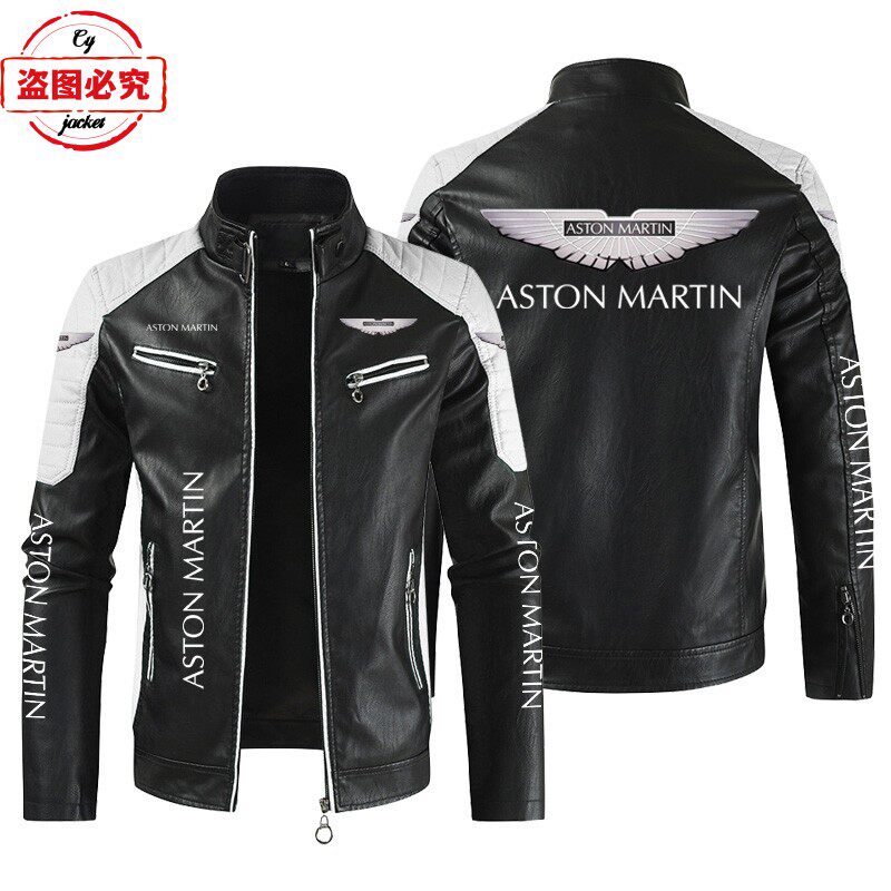 Aston Martin汽车LOGO印花赛车服PU皮衣防风阿斯顿·马丁车队夹克