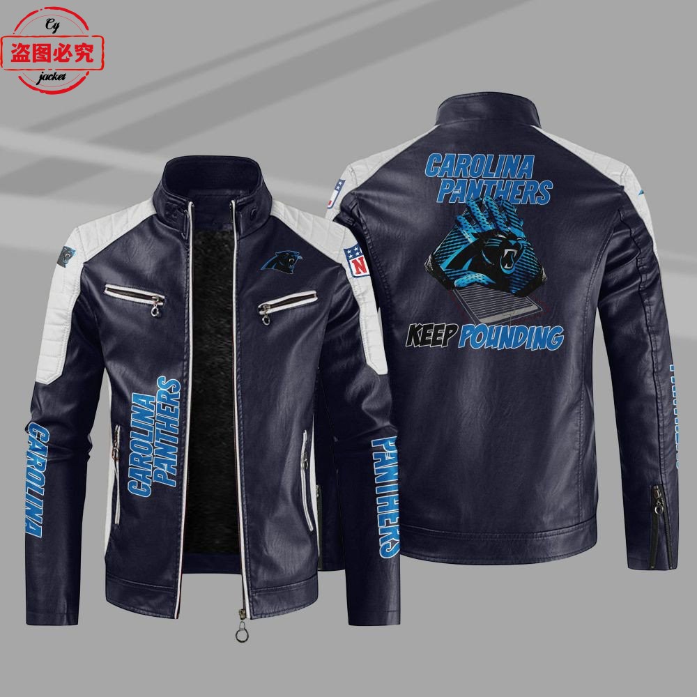 Carolina Panthers橄榄球队LOGO印花pu皮衣卡罗莱纳黑豹球队服装