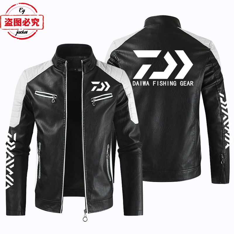 春秋皮夹克DAIWA LOGO印花pu皮衣防风秋冬款男士达亿瓦垂钓夹克