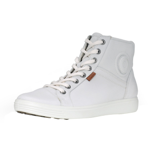 ECCO爱步休闲运动平底高帮鞋 系带小白鞋 柔酷7号女鞋430023