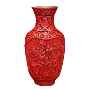 老北京铜胎珐琅釉漆雕花瓶摆件老剔红手工雕刻雕漆器收藏出国礼品