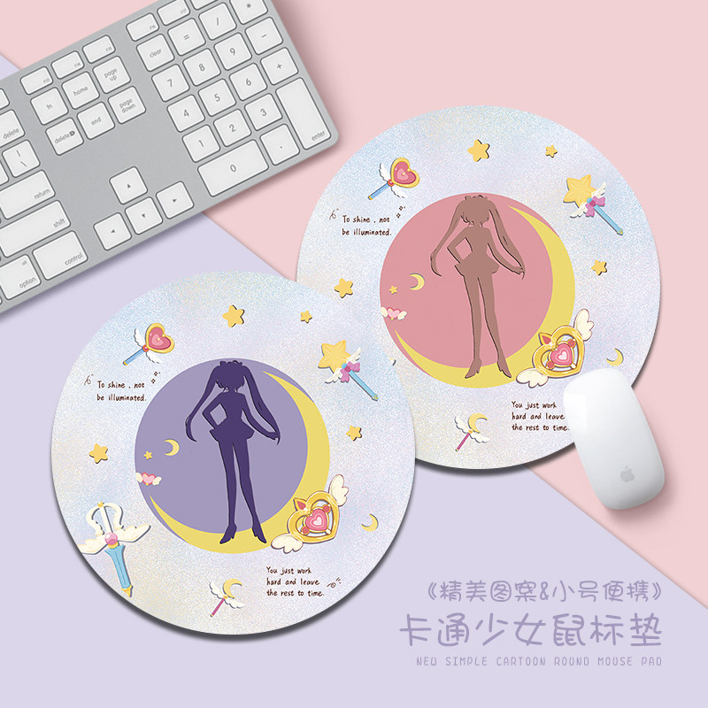 卡通少女鼠标垫女生办公室电脑键盘垫可爱创意ins定制圆形书桌垫