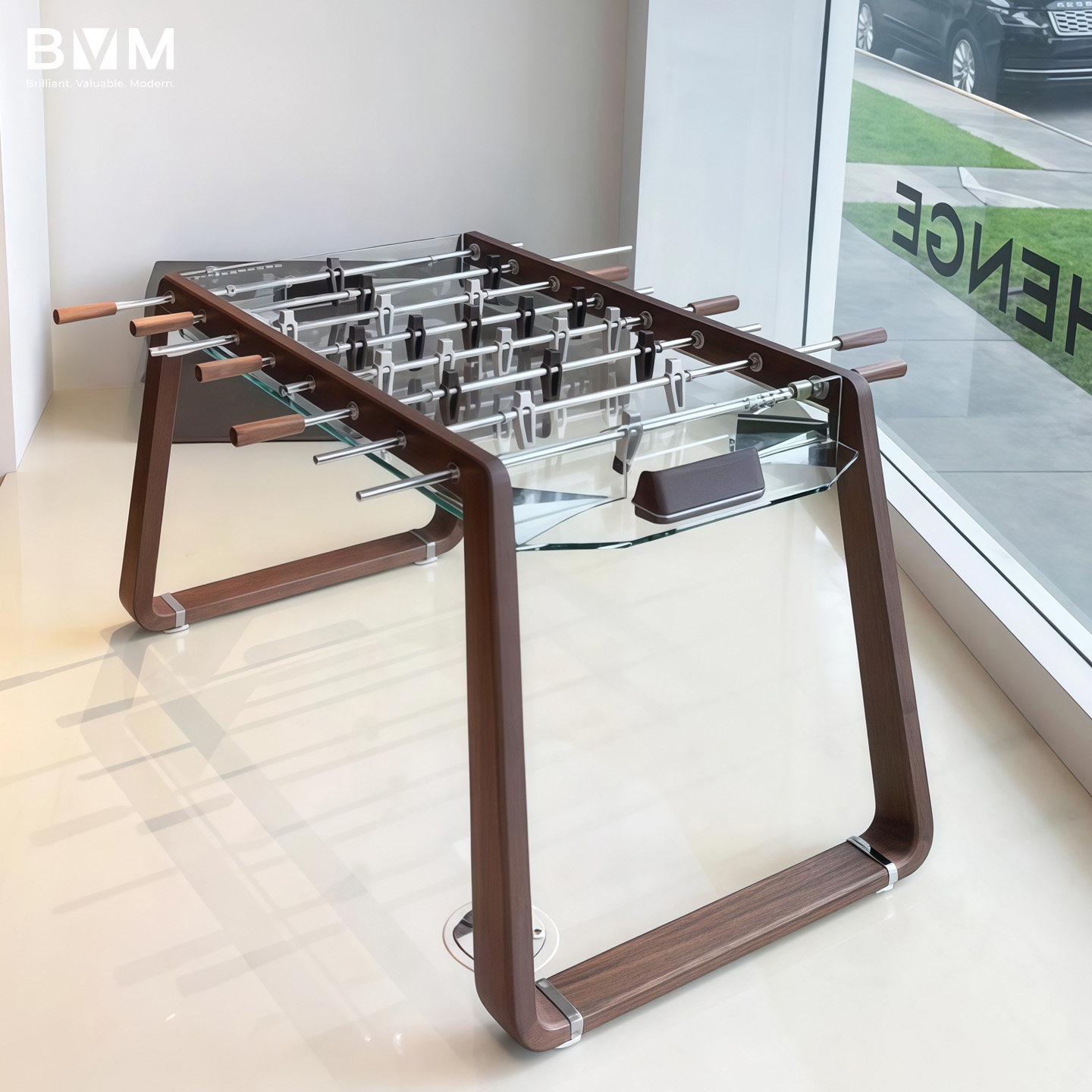 bvm透明钢化水晶玻璃亚克力实木桌上足球机标准成人桌上足球台图片