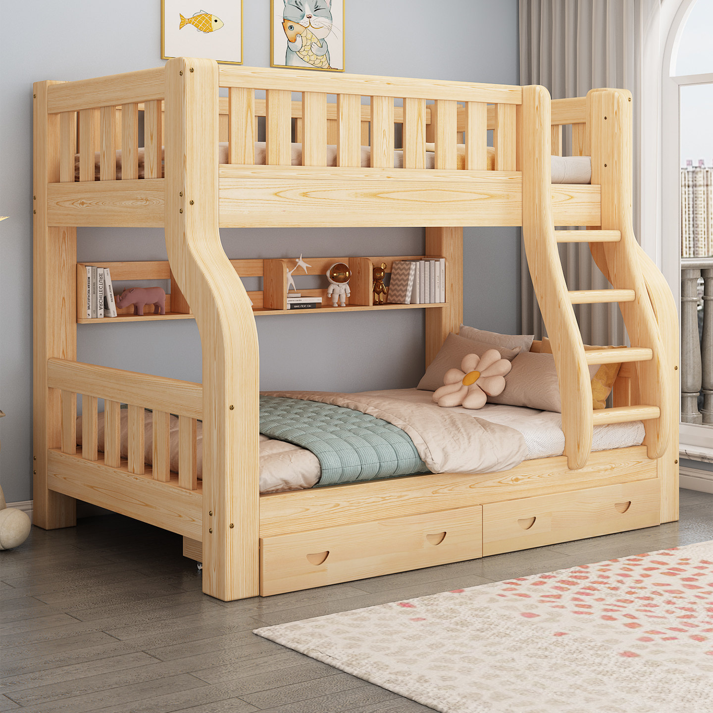 上下床双层床多功能高低床子母床两层全实木儿童床上下铺木床大人