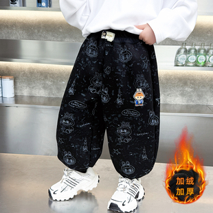 男童加绒裤子秋冬季2025新款拉布布儿童灯笼裤冬装男宝加厚保暖裤