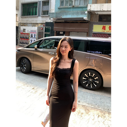 daydayicy超模裙新卡戴珊蕾丝边性感吊带连衣裙女大方领显瘦长裙