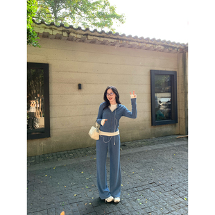 daydayicy 回归松弛 蓝色卫衣套装女秋冬慵懒感休闲裤开衫外套