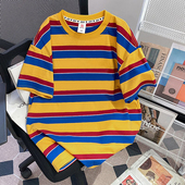 女装 T恤男装 条纹宽松潮牌纯棉上衣 专柜清仓捡漏短袖 品牌外贸出口