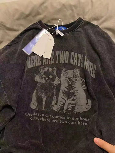 大牌外贸出口尾货清仓捡漏~美式街头 水洗黑纯棉短袖T恤男女士ins