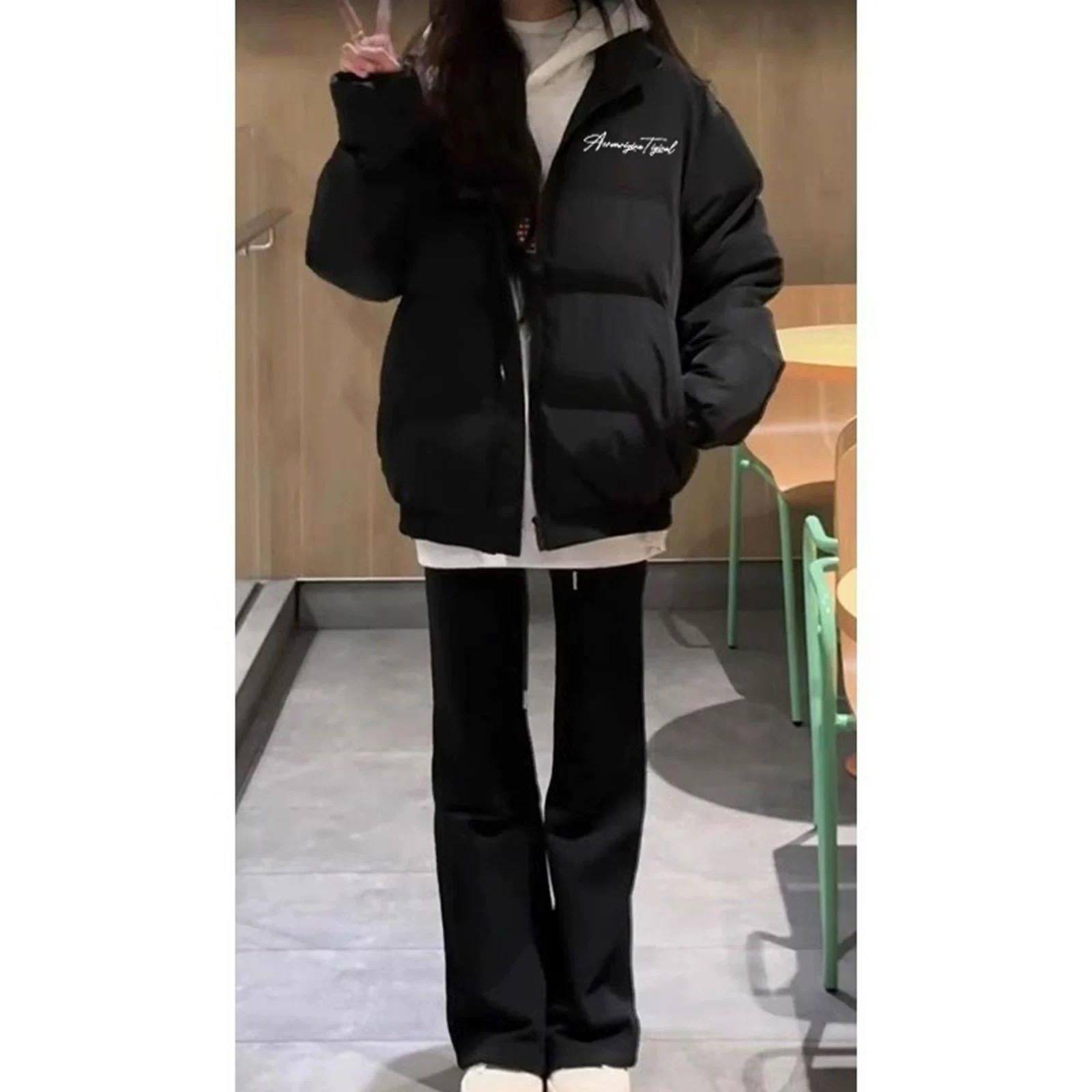 黑色羽绒棉服少女大童冬季2025初中高中学生加厚保暖棉衣棉袄外套