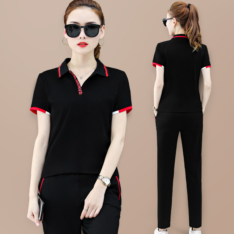 polo衫两件套短袖纯棉休闲运动服套装女洋气2025夏季夏装新款时尚