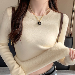 苏三三低领加绒毛衣女款2025新款冬季加厚内搭打底衫秋冬针织上衣