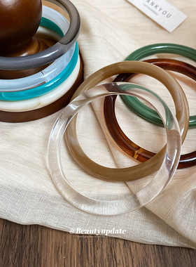 复古亚克力树脂素圈手镯新中式简约冷淡风大理石纹中古做旧手环女