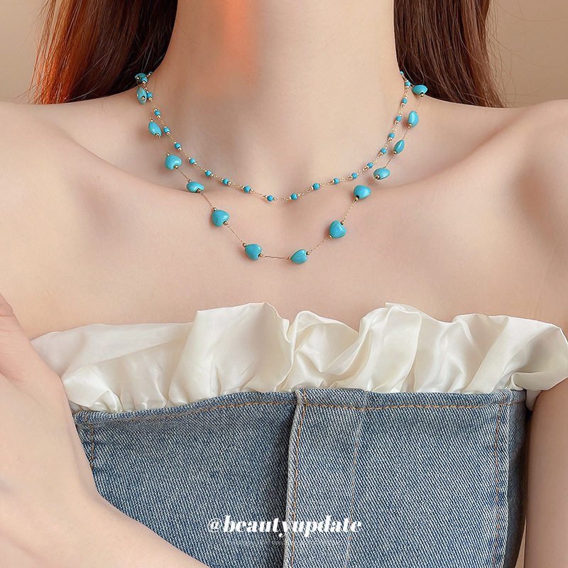 真金电镀波西米亚风松石串珠项链轻奢复古锁骨链简约高级感饰品女,饰品/流行首饰/时尚饰品新,项链,淘宝优惠券,粉丝福利购,淘宝优惠卷