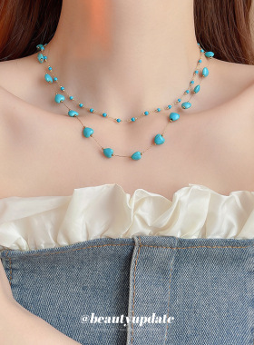 真金电镀波西米亚风松石串珠项链轻奢复古锁骨链简约高级感饰品女