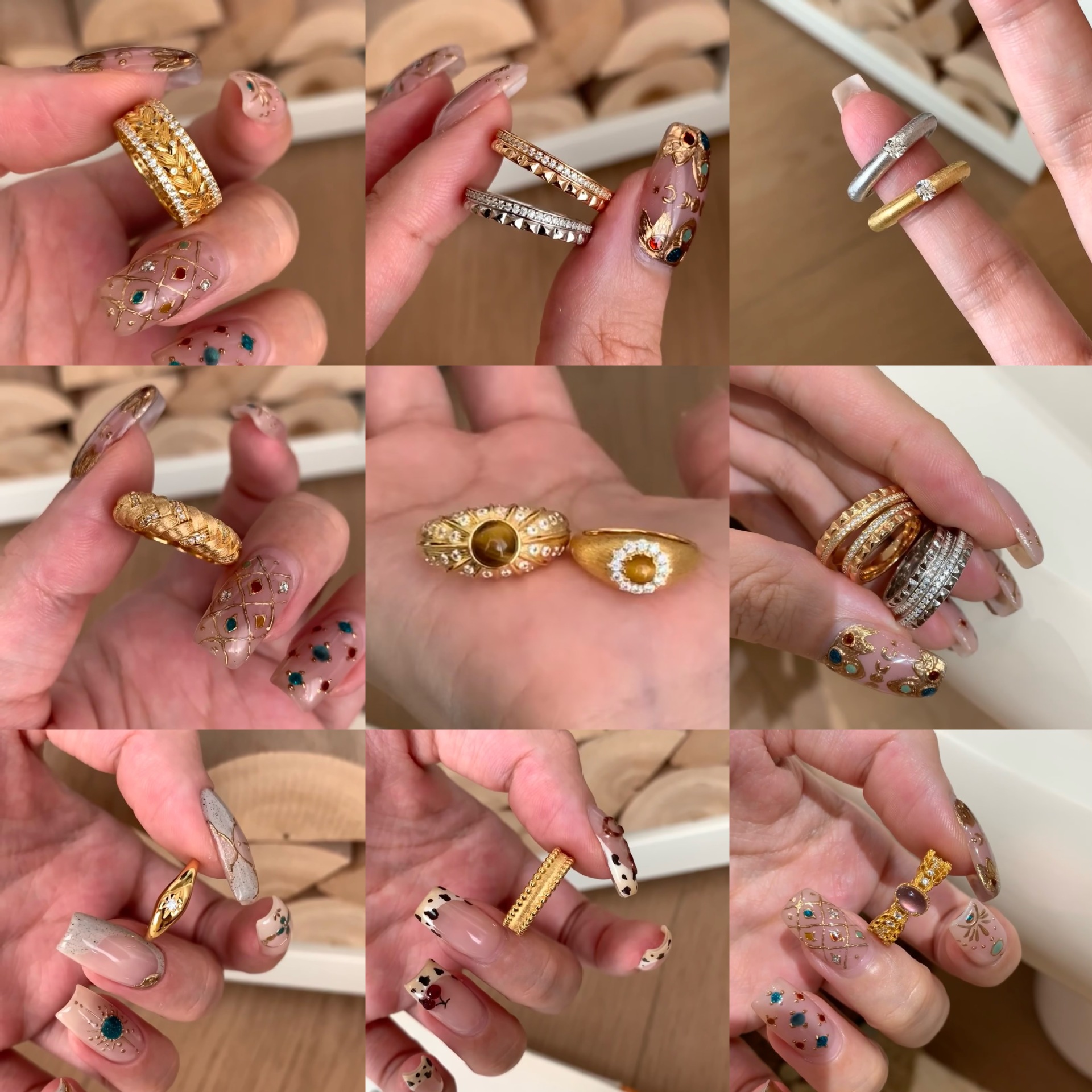 中古锆石虎眼石款开口戒指女小众百搭食指戒时尚气质轻奢手饰