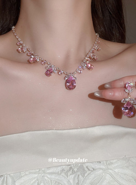 锆石花朵水滴项链耳环套装日韩高贵优雅气质锁骨链轻奢高级感项饰