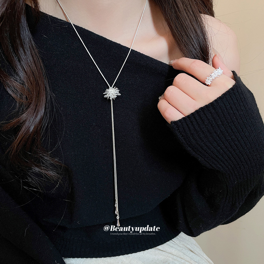 冷淡风锆石烟花项链戒指轻奢小众设计感首饰套装气质感饰品女