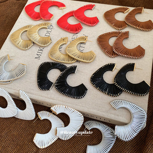 银针皮绳编制几何吊坠耳环欧美时尚百搭气质耳钉小众设计感耳饰