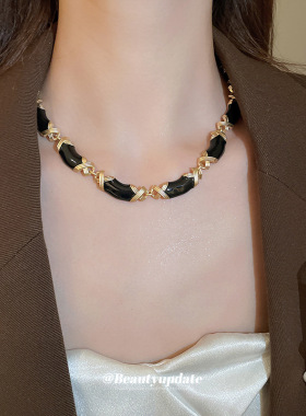 新品中古风滴油交叉项链个性高级感锁骨链跨境重工设计感饰品