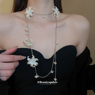 珍珠亚克力花朵腰链项链两用时尚轻奢高级设计感腰带通勤腰部饰品