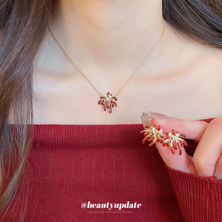 真金电镀锆石滴油烟花耳环项链优雅气质百搭首饰套装轻奢小众饰品,饰品/流行首饰/时尚饰品新,组合套装,淘宝优惠券,粉丝福利购,淘宝优惠卷