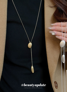 韩系ins椭圆形吊坠项链极简风日常通勤百搭毛衣链轻奢感颈链