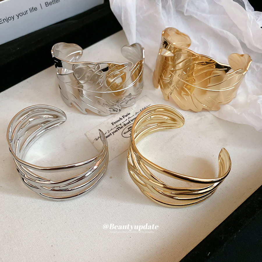 不规则金属光面印花开口手镯欧美复古简约百搭手环轻奢高级感手饰