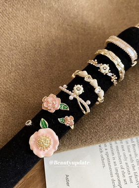 14真金电镀贝母锆石花朵开口戒指韩系甜美食指戒轻奢感指环女