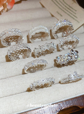 锆石蕾丝镂空花朵蝴蝶结戒指时尚优雅气质食指戒轻奢感指环女