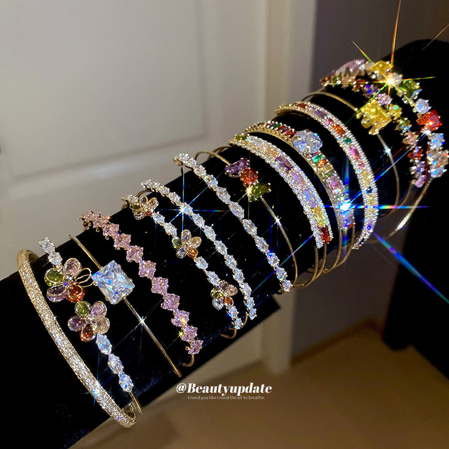 锆石花朵网格几何开口手镯欧美精致轻奢复古手环小众高级感手饰女,饰品/流行首饰/时尚饰品新,手镯,淘宝优惠券,粉丝福利购,淘宝优惠卷