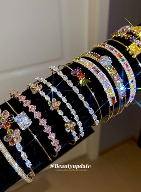 锆石花朵网格几何开口手镯欧美精致轻奢复古手环小众高级感手饰女