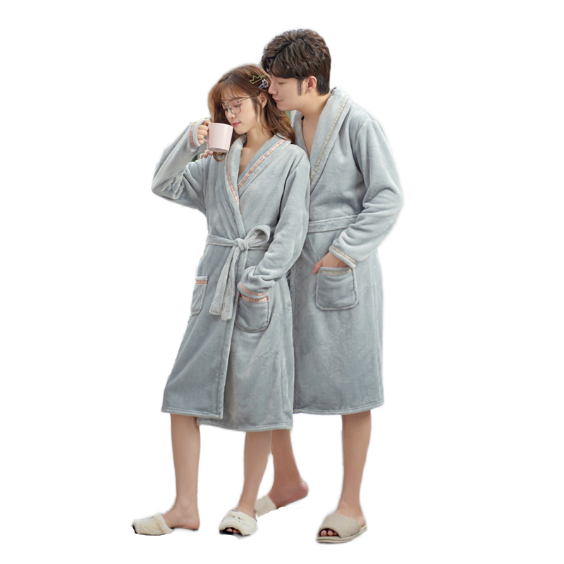 珊瑚绒情侣加厚中长款浴袍家居服