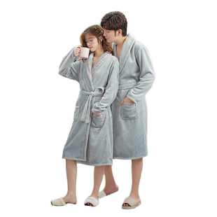 珊瑚绒睡袍情侣睡衣女2025秋冬加厚加绒中长款浴袍男法兰绒家居服