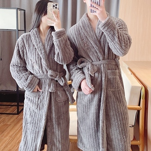睡袍男款长毛绒情侣秋冬珊瑚绒加厚法兰绒睡衣女冬加厚晨袍家居服