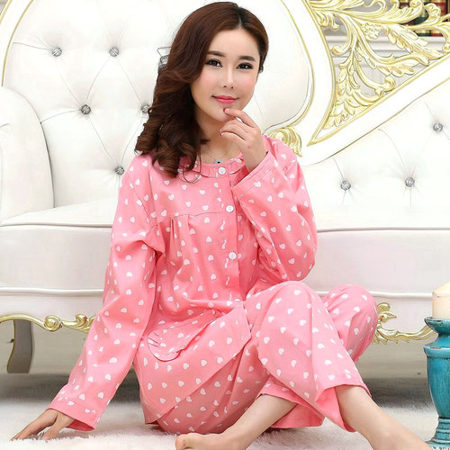 纯棉布睡衣女春夏长袖梭织斜纹棉