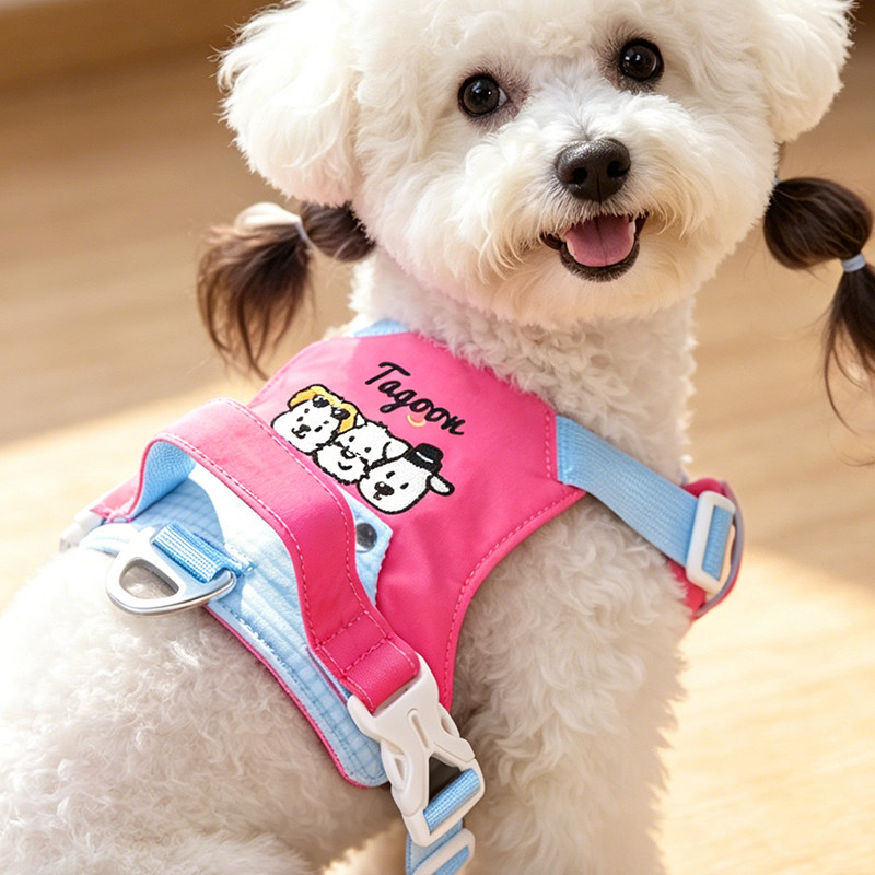 夏季透气小狗狗牵引绳小型犬背心式比熊泰迪宠物背带防挣脱遛狗绳