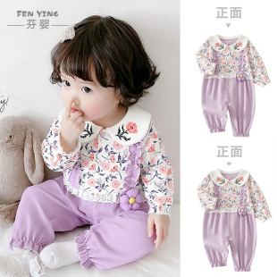 婴儿衣服秋装连体衣小月龄女宝宝满月百天公主哈衣外出服春秋爬服