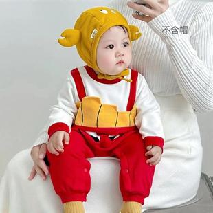 新生儿婴儿衣服春秋外出纯棉长袖薄款哈衣爬服秋季宝宝连体衣睡衣