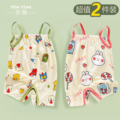 夏季婴儿连体衣男宝宝可爱吊带睡衣背心哈衣薄款莫代尔无袖空调服