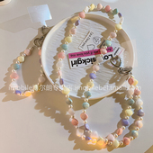 轻奢ins高颜值手机壳短款 彩色贝壳珍珠挂链超好看爱心旋转扣长绳挂脖挂肩链条外出手机斜跨链条 珠珠手串女款