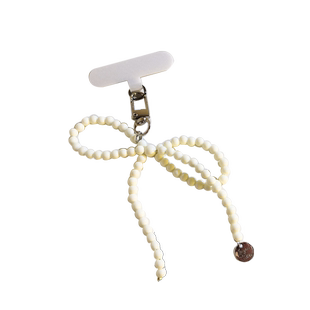 日韩ins奶白色珠珠手机壳链条创意少女心细小珠珠蝴蝶结小挂件含夹片手机配件链条通用相机CCD钥匙扣挂件挂绳