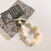 洋气ina方块奶酪手机壳挂链小清新浅色百搭串珠手机链DIY手工精致珠珠配饰品多功能拍立得挂绳钥匙扣相机挂坠