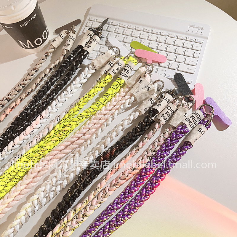 网红ins长款手机壳挂脖绳可斜跨长款编织带耐用结实麻花辫尼龙绳创意混搭色挂绳外出挂件背带链条潮男女挂链