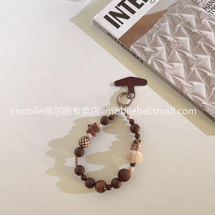 网红个性 563 咖色秋冬色系手工串珠手链手机壳复古手提防丢便携手腕带挂绳CCD相机拍立得挂饰车钥匙扣耳机女款