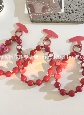 卡通ins喜庆红色新年手工串珠手链适用手机壳百搭可爱女款手机短款挂链ccd配饰车钥匙扣耳机便携腕带手环899