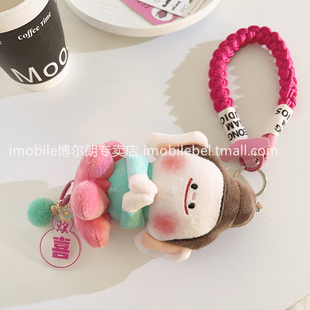 创意ins毛茸佛小伴欢喜铃铛挂件手机壳编织尼龙手绳新中式国潮可爱女款CCD相机书包挂饰车钥匙扣耳机便携腕带