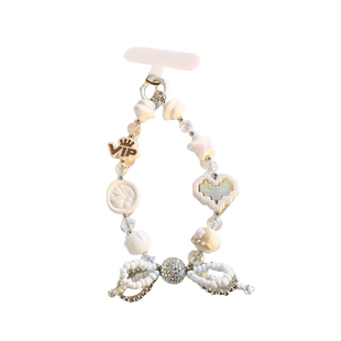 小清新雪白不规则珠珠手机壳挂链少女心个性英文珠子挂链DIY高颜值重工精美手机链手环挂饰品钥匙扣相机链条